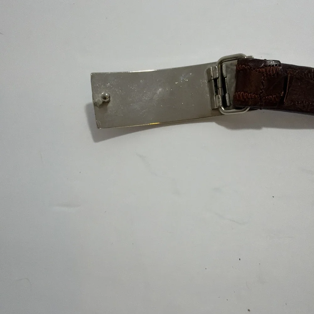 brown leather belt silver buckle Thin